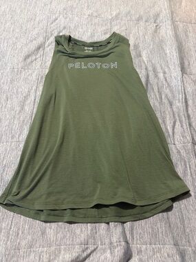 Peloton Olive Green Short Sleeve Crew Logo Tee with peephole back